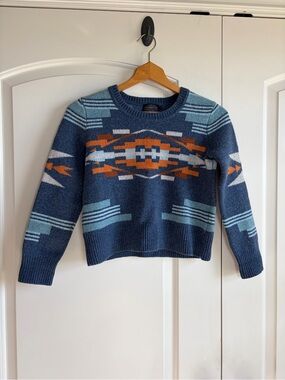 Pendleton 100%Merino Wool Blue and Orange Crew Neck Sweater Southwestern Youth M